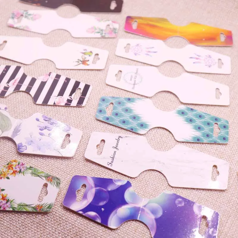 

24pcs Beauty Gift Jewelry Display Cards Paperboard Kraft Solid 5colors Colorful Design Printing Bracelet Hair Clip Card12*4.5cm