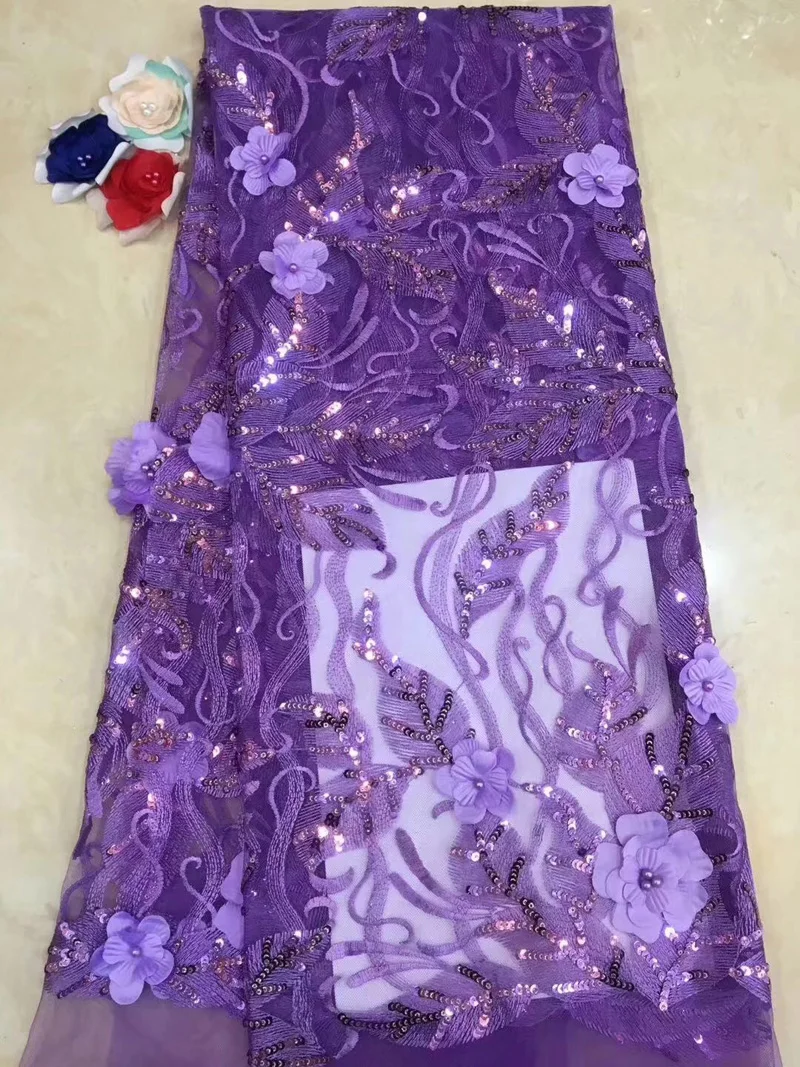 

(5yards/pc) 3D flowers appliqued African tulle lace newest French net lace fabric with sequins embroidery for party dress FZZ064
