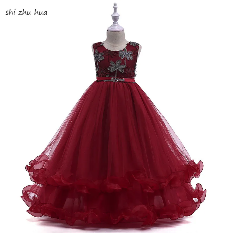 Одежда для девочек, платье с аппликацией и двойным подолом для дня рождения, вечеринки, сцены, шоу для детей от 7 до 13 лет, высокое качество, Ruupas Infantis, Лидер продаж