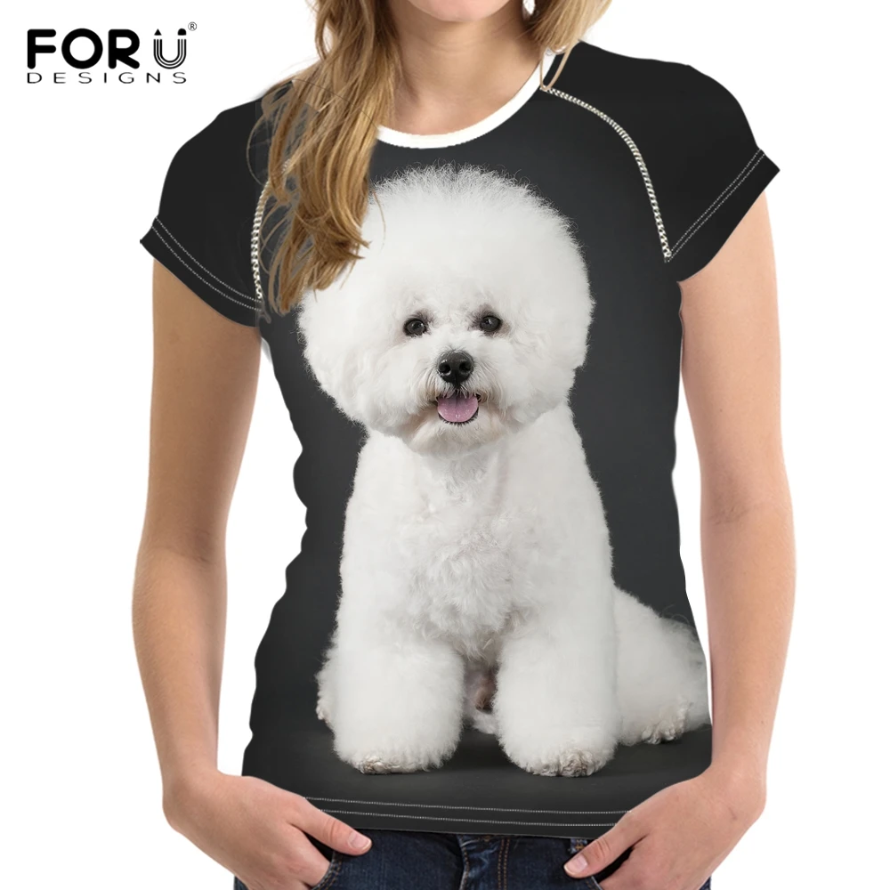 

FORUDESIGNS Cute Puppy Bichon Frise Print Woman's Summer T Shirts Brand Clothing O Neck Short Sleeve Tees Fitness Girl T-shirts