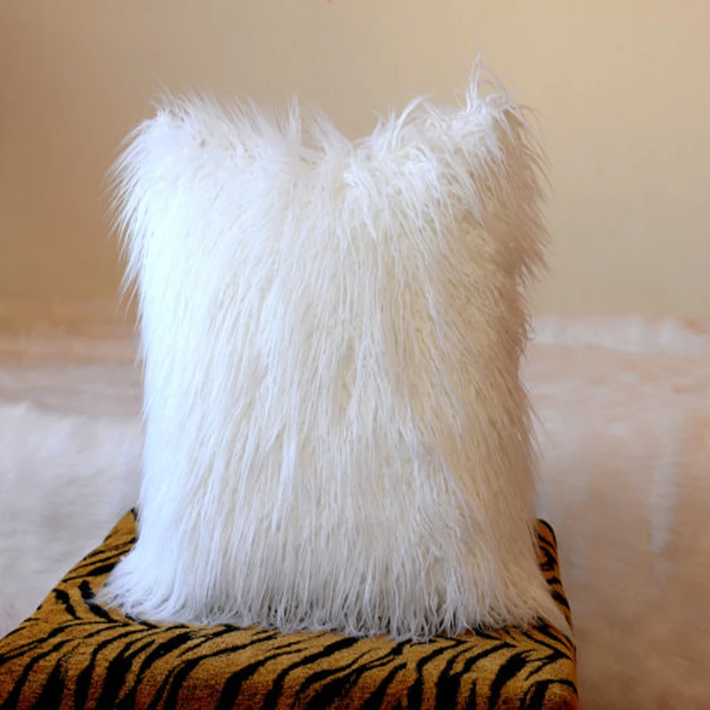 White Faux Mongoilan Fur Pillow Cover Decorative Pillows Cushion Covers
