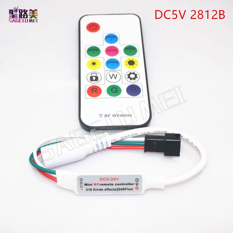 DC5V ws2812b ws2813 DC12V 2811 Цифровой RGB ленты светодиодный контроллер 14Key RF Беспроводной дистанционного 2048 Пиксели 300 виды изменений