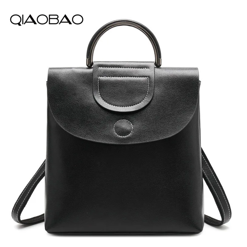 

QIAOBAO Newest 2019 Genuine Leather Backpack Women Bags Preppy Style Backpack Girls School Bags Hasp Cowhide Leather Back