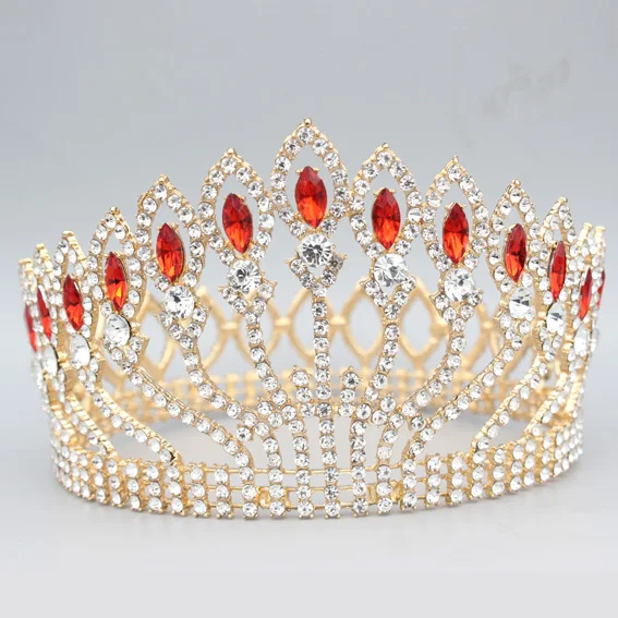 Великолепная Свадебная Королева Тиара, корона заколка для невесты для женщин Пышные свадебные украшения для волос ювелирные изделия на волосы аксессуары - Окраска металла: Gold Red