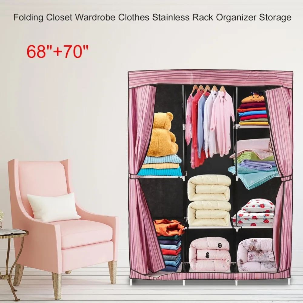 

Simple Design 68 Inch +70 Inch DIY Folding Storage Cabinet Closet Wardrobe Clothes Stainless Rack Organizer Storage Wardrobe