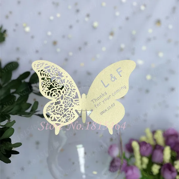 

60pcs Butterfly Place Card Cups Glass Wine Customized Wedding Name Cards Laser Cut Card Valentine's Day Banquet Party Decoration