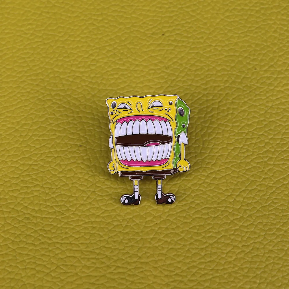 

Cute cartoon SpongeBob enamel pin crazy overtime SpongeBob brooch funny pin creative gift