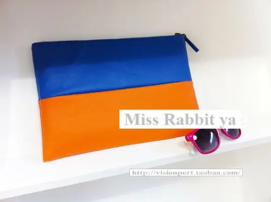 orange and blue clutch bag