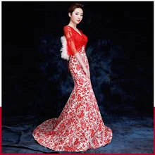 Oriental Bride’s wedding dress women toast banquet 2017 new style fish tail Cheongsam Annual meeting Chinese style host Costume