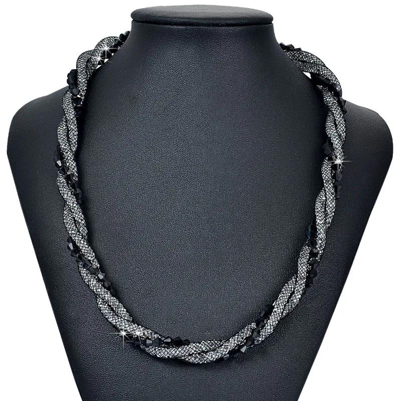 Miasol Многослойные нити витой кристалл сетки цепи себе ожерелье для женщин Подарки