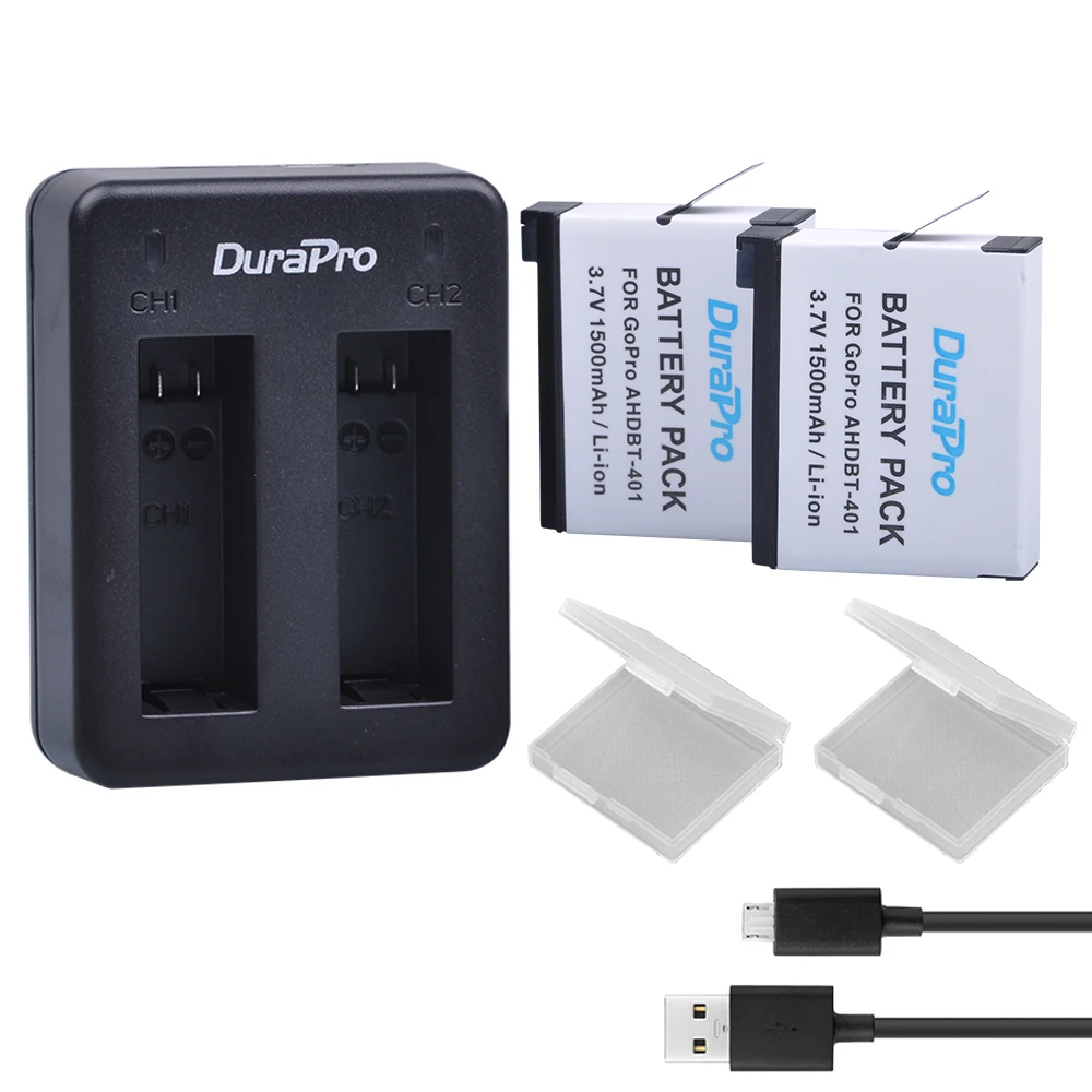 

DuraPro 2x1500mAh AHDBT-401 Battery+USB Dual Charger for GoPro Hero 4 Go Pro HERO4 Action Camera Intimate Accessories