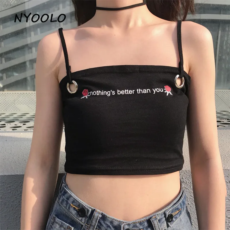 

NYOOLO summer streetwear Sexy strapless Rose letters print short Tank Top outside wearing dance camis women clothing Crop Tops