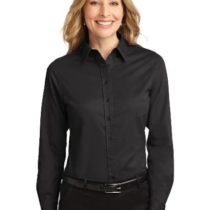 Port Authority L608 Ladies Long Sleeve Easy Care Shirt Black & Light Stone - Extra Large (1)