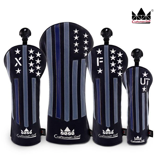 Craftsman Golf Wood Headcover Set Driver Fairway Hybrid USA Black &amp Star Stripe Retro Club Head деревянные покрытия | Спорт