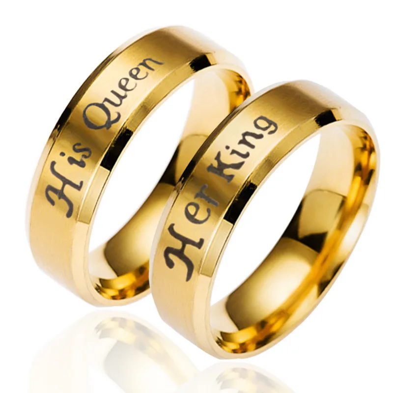 High Grade Stainless Steel Her King and His Queen Wedding Lover Ring for Women Men Couple Jewelry Gift