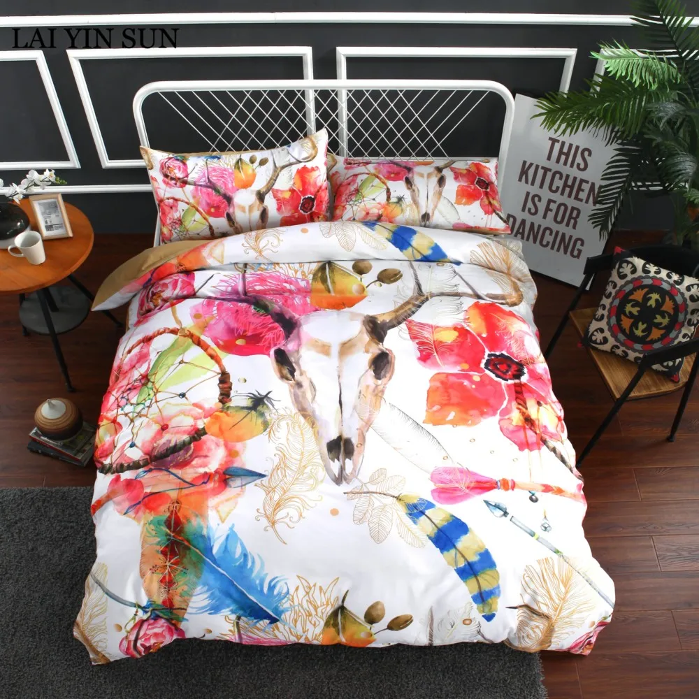

National style Head feathers wind chimes 3D Bedding sets Duvet cover 2-3pc Bedding Set Single King Size