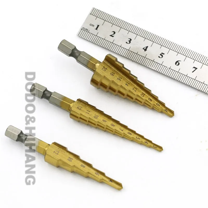 3Pcs drill with hexagonal HSS High Speed Steel Step Cone Drill Bits For Metal Set of Cones Drills Power Tools Brocas Para Metal (2)