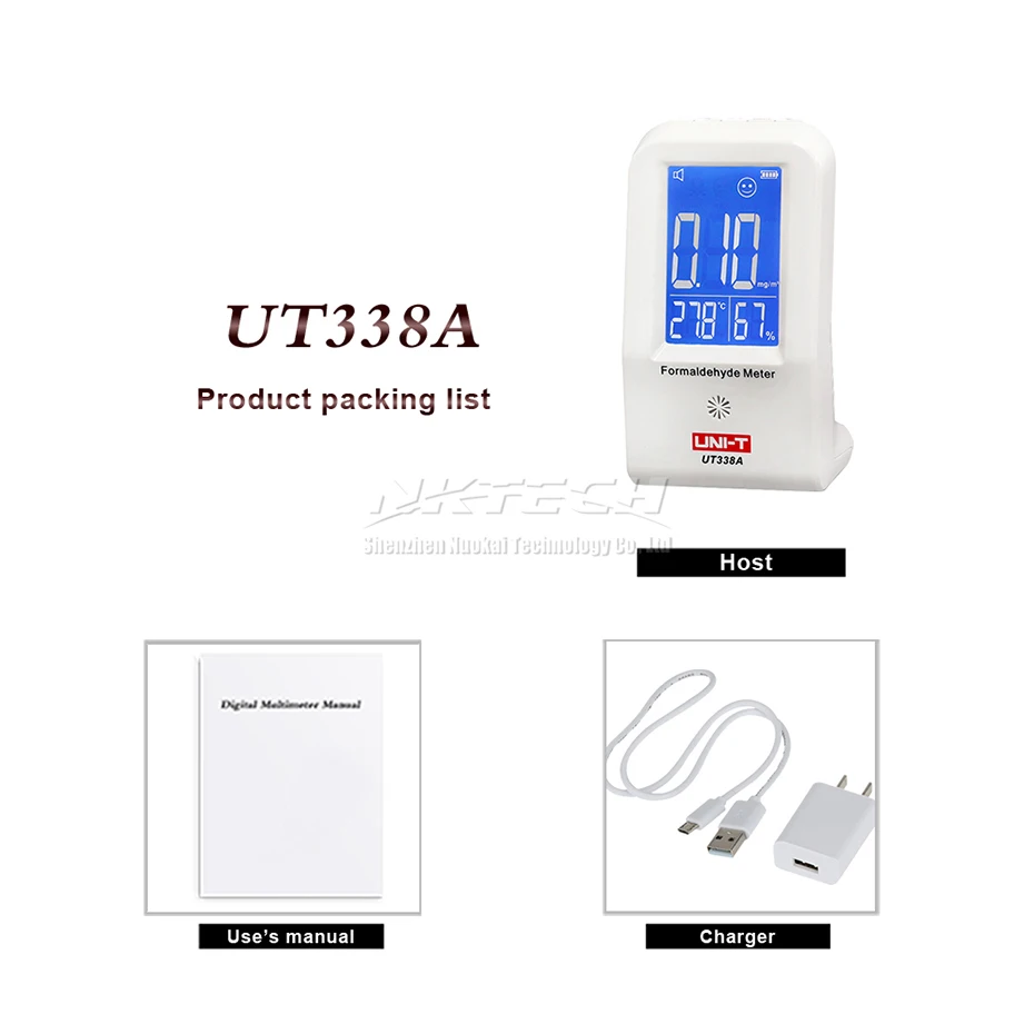 UNI-T UT338A Крытый Формальдегид детектор воздуха монитор высокой точный тестер регистратор данных LCD гигрометр термометр 3,7 V/1500 мАч