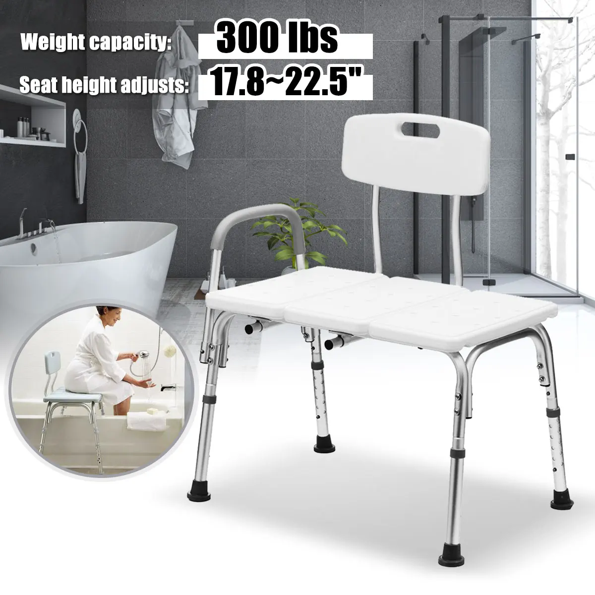 New Adjustable Shower Chair Seat Stool Bathroom Bath Transfer For