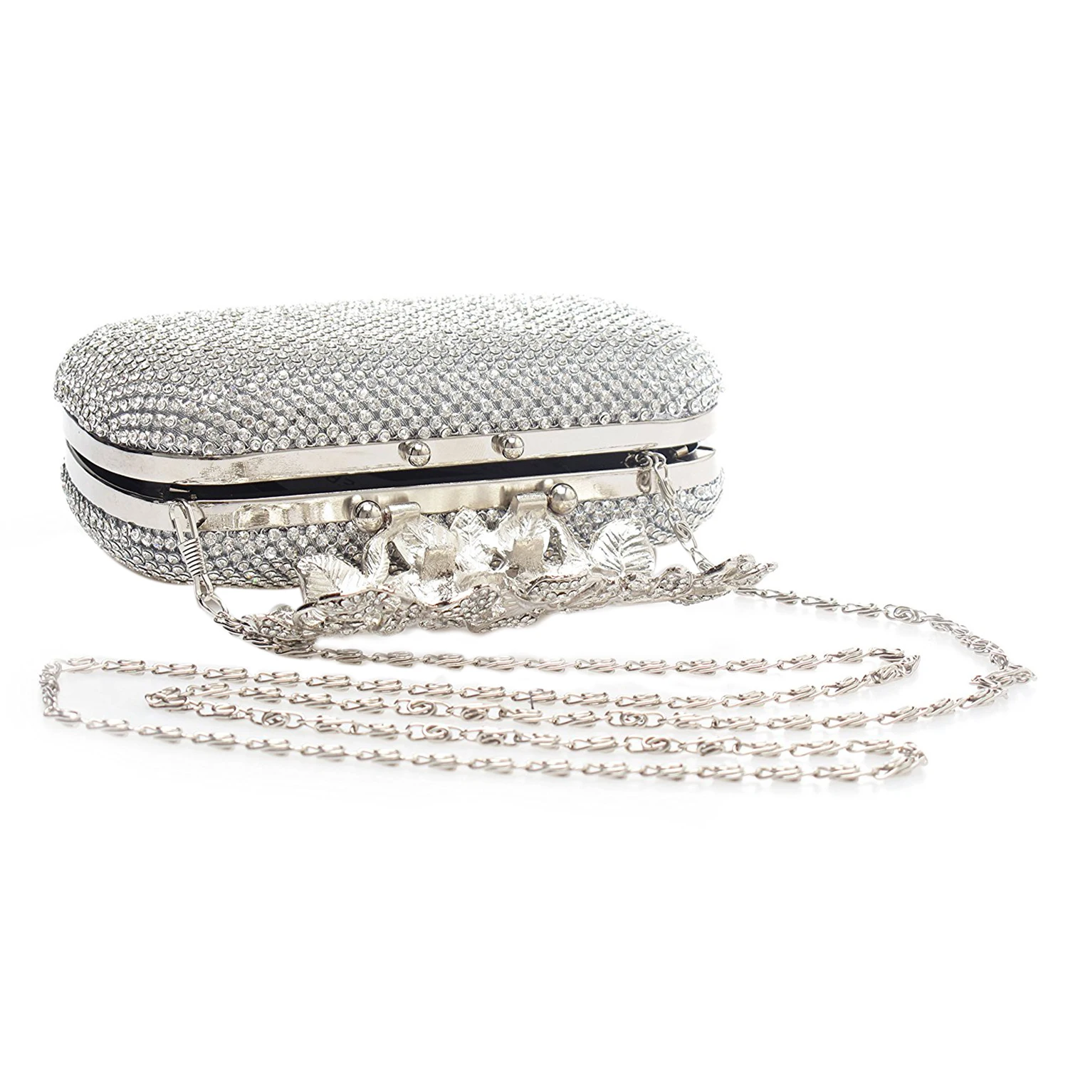 Unique Clasp Silver Diamante Crystal Diamond Evening bag Clutch Purse Party Bridal Prom Unique Clasp Silver Diamante Crystal Diamond Evening bag Clutch Purse Party Bridal Prom