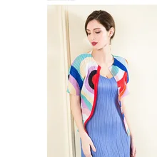 Плиссированное Женское пальто с коротким рукавом с геометрическим принтом однобортное пальто