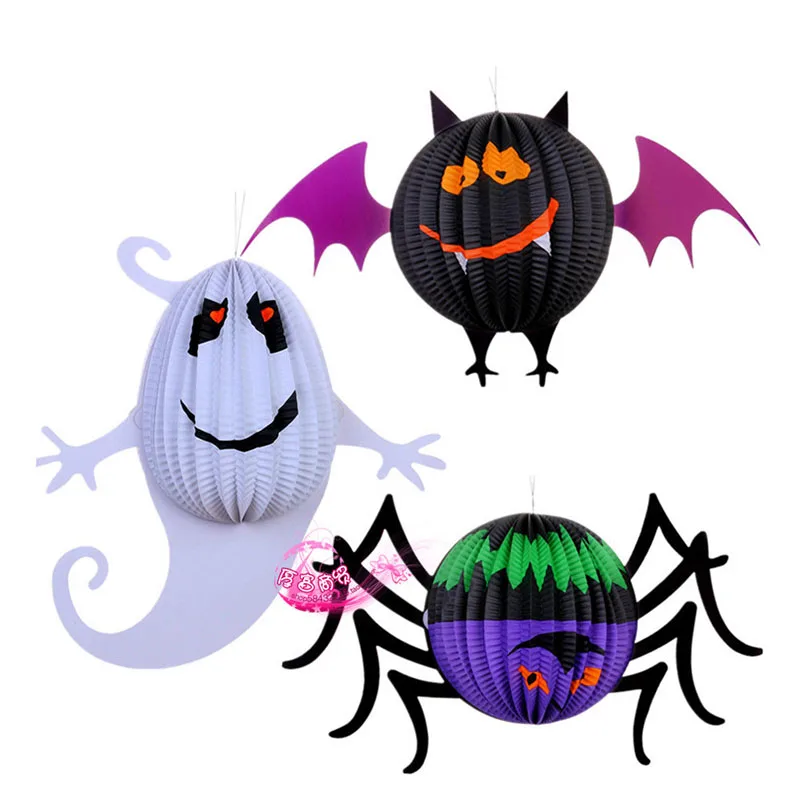 

Free shipping,46cm*27cm ,halloween party props decoration suppliers spider shape bat white ghost paper lantern