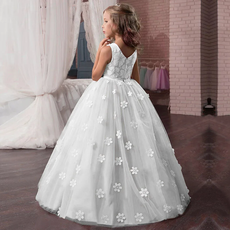 

2019 Tulle Lace Baby Toddler Beauty Flower Girl Dress for Wedding Party First Communion Dress Girl Ball Gown Pageant Costume