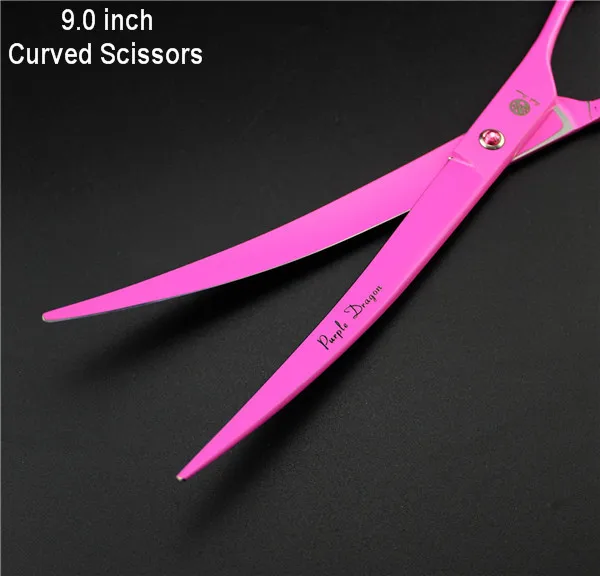 9,0 дюймов профессиональные ножницы для стрижки собак прямые ножницы для стрижки или изогнутые ножницы для стрижки собак с острыми краями - Цвет: Pink Curved