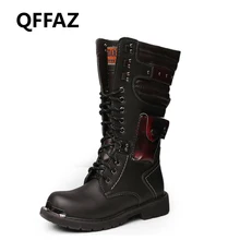 QFFAZ/мужские мотоциклетные ботинки; сапоги до колена; зимние ботинки из яловичного спилка; водонепроницаемые военные ботинки с пряжкой; Мужская обувь; большой размер 45