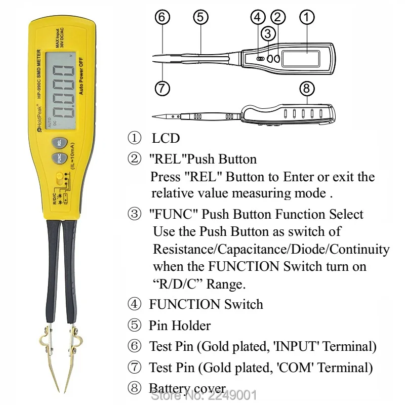 HoldPeak HP-990C цифровой SMD тест er измеритель емкости Измеритель сопротивления диод/Тест батареи с коробкой для переноски