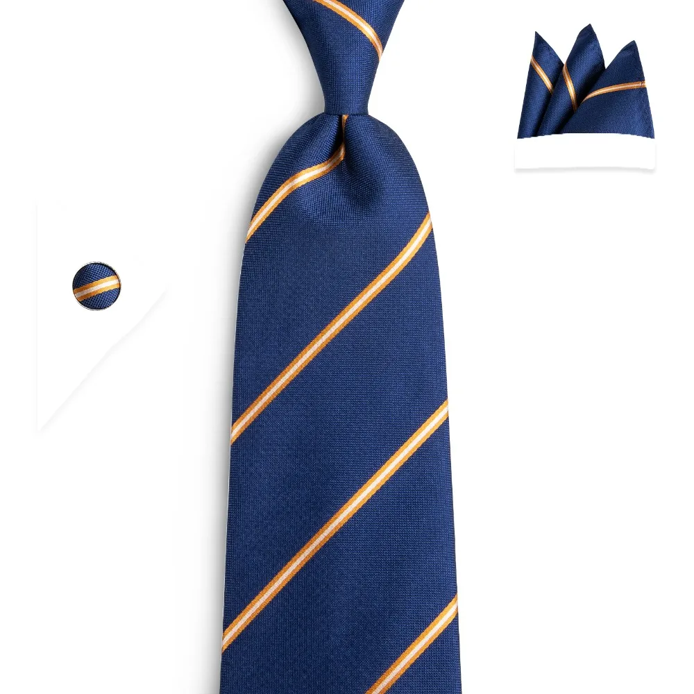 DiBanGu 100% шелк синий желтый полосатые галстуки Для мужчин новый Модный мужской галстук для мужские деловые вечерние Cravatte Gravatas N-7093