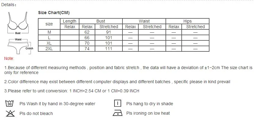 Crochet Bralette Size Chart