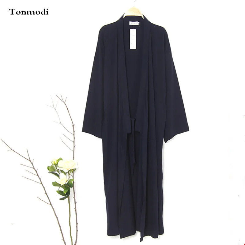 

Japanese Style Kimono Men Robe Cotton Spring Autumn Bathrobes Thin medium-long men's one-piece sleepwear
