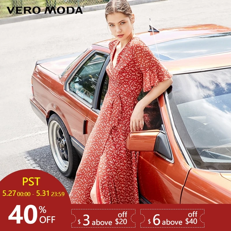 

Vero Moda 2019 Summer Polka Dots Ruffled Sleeves Lace-up Wrap Dress | 31926Z534