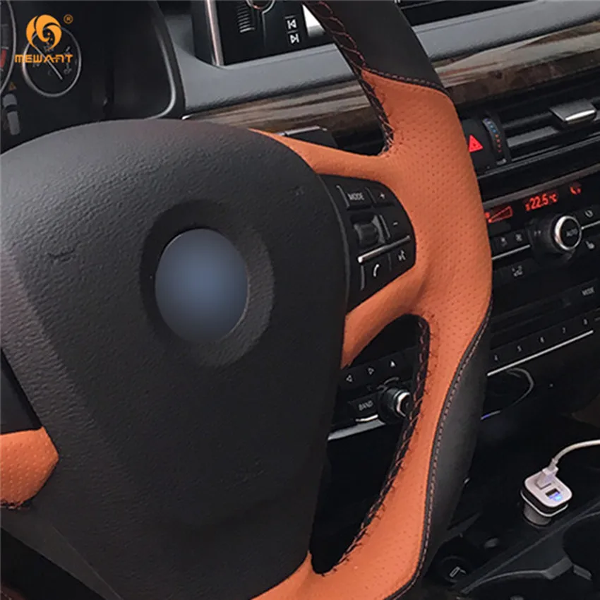 MEWANT черный кожаный оранжевый кожаный руль автомобиля покрытие для BMW F25 X3 2011- F15 X5 интерьерные аксессуары Запчасти