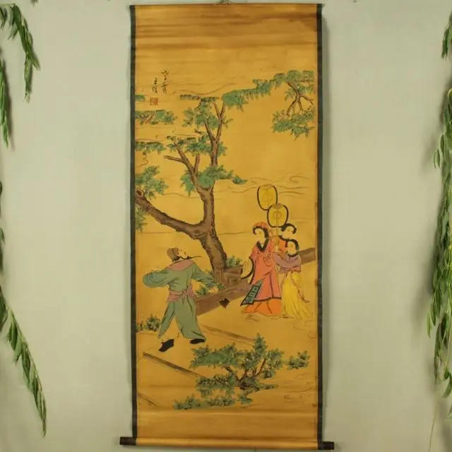 

Antique collection Boutique Calligraphy and painting the Wang Wei four people diagram