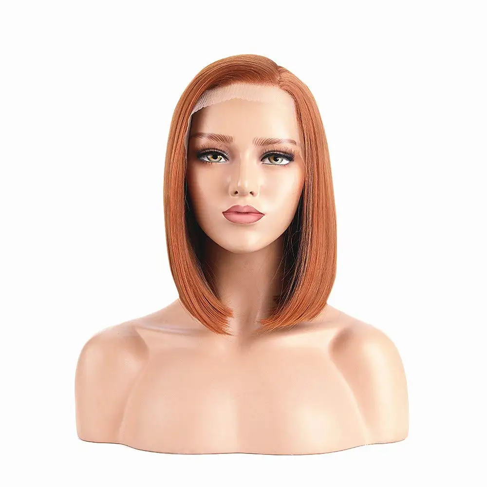 Харизма 12 дюймов короткий боб парик оранжевый цвет боковая часть синтетический кружевной передний парик термостойкие волокна волос для женщин вечерние парики