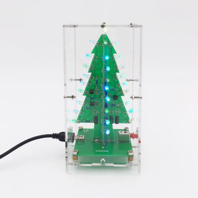 

15pcs/lot DIY 3D Xmas Tree Electronic Soldering Assemble Kit 7 Color Flashing LED Science School Project Creative gift