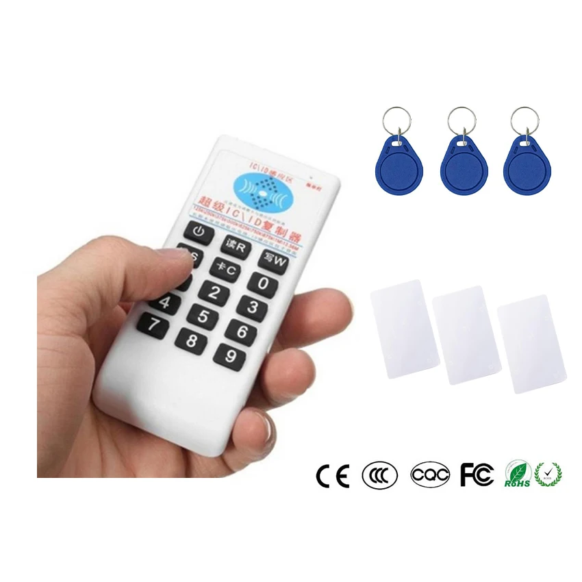 

Handheld 125Khz-13.56MHZ frequency access RFID ID IC Card Duplicator Reader Write Copier 3pcs 125KHZ EM4305 Tags 3pcs Uid Card