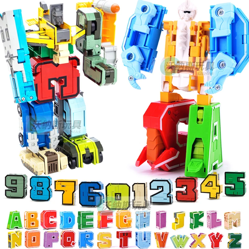

26 letters 10 Digital Number Transform dinosaur animals Robot deformation Education blocks Children kits kids Toy Children gift
