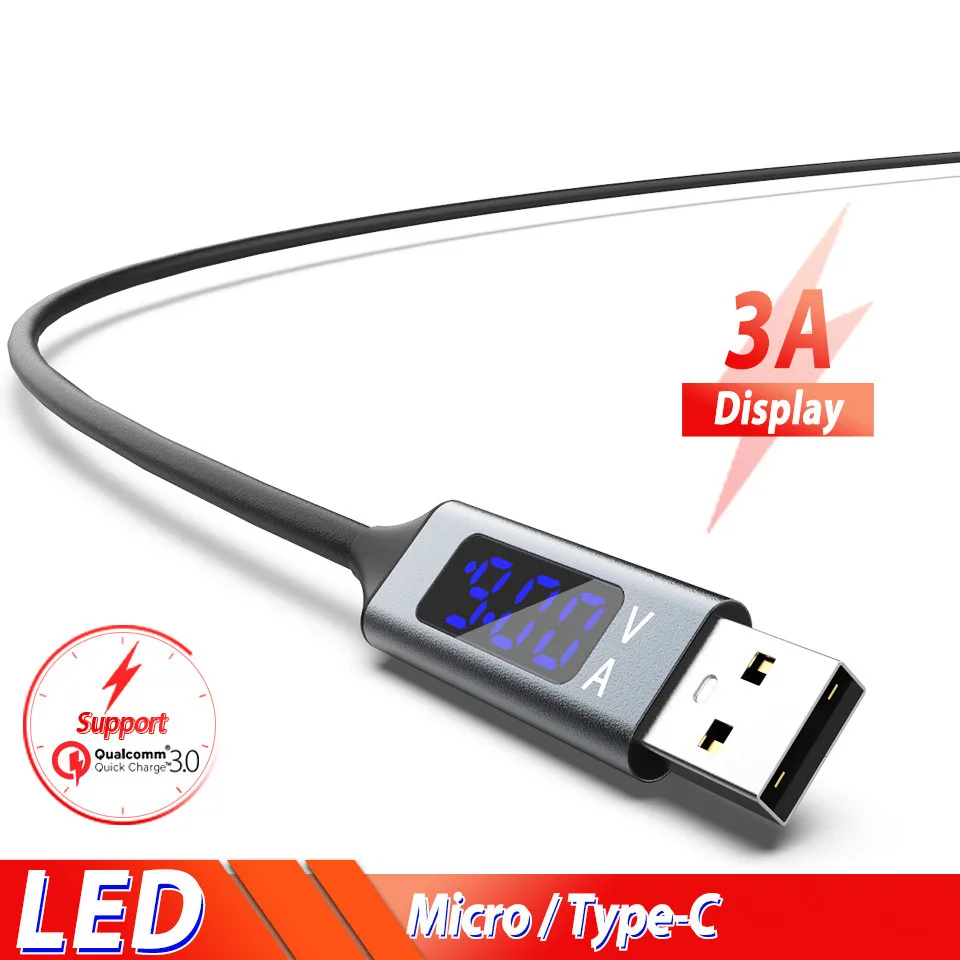 

Fast Micro USB Type C Charge Cable Kabel LED Display USB C Cable for Samsung S10 S9 Note 10 plus Redmi Note 8 7 pro Phone Cable