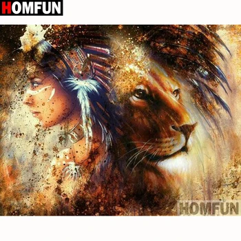 

HOMFUN Full Square/Round Drill 5D DIY Diamond Painting "Beauty lion" Embroidery Cross Stitch 5D Home Decor Gift A18150