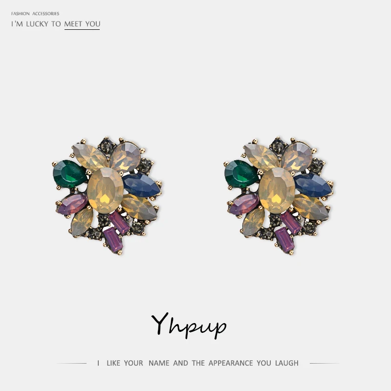 Yhpup, модные роскошные стеклянные стразы, геометрические серьги-гвоздики, кристалл, цинковый сплав, Brincos, для невесты, Свадебная вечеринка, ювелирное изделие, подарок