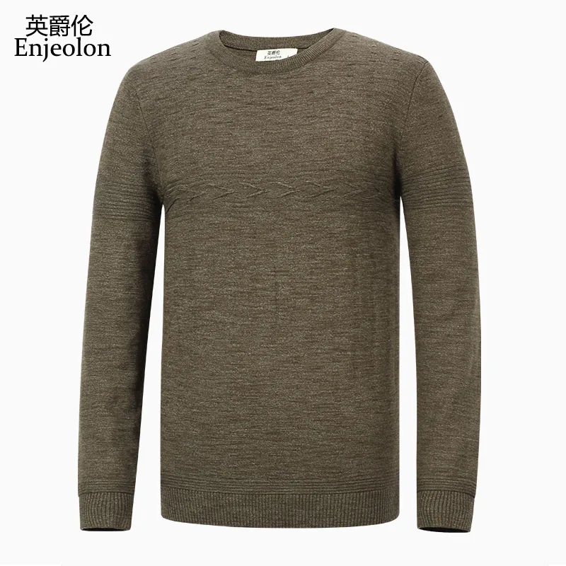 Бренд Enjeolon, весенний вязаный Повседневный пуловер, свитера, Мужской пуловер с круглым вырезом, черный Однотонный мужской свитер MY3407 - Цвет: Brown