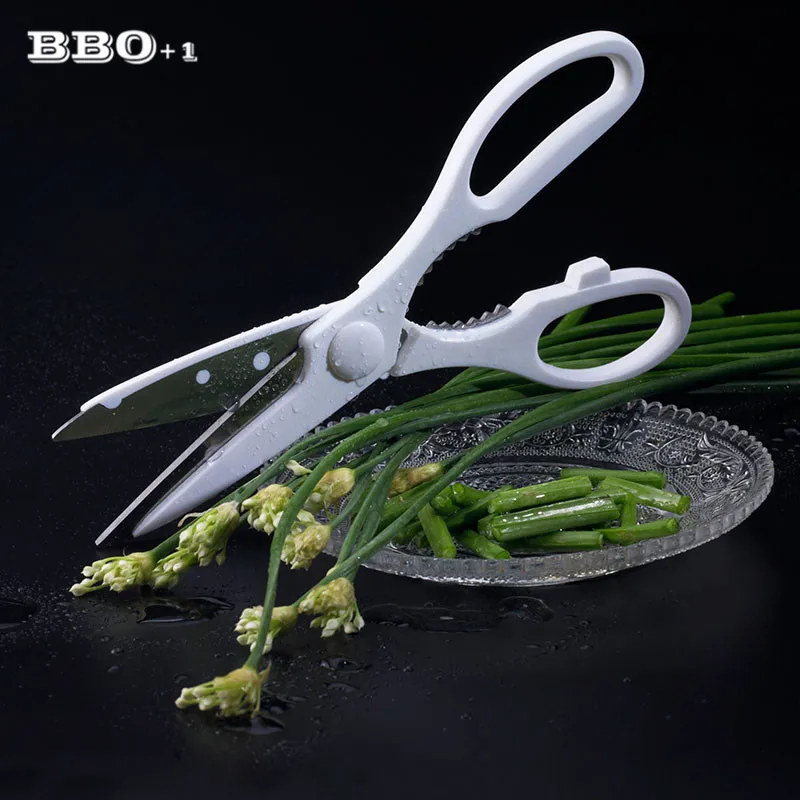 

Kitchen Scissors Stainless Steel Household Scissors white PP Handle Multi Nutcracker Bottle opener Bone Cutter Kitchen Tools