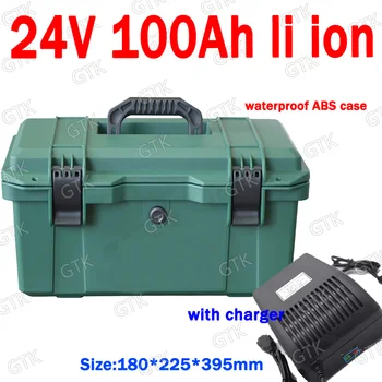 

Waterproof 24V 100AH Lithium ion Battery 200A BMS for 4800W Household appliances subwoofer Solar energy storage + 10A Charger