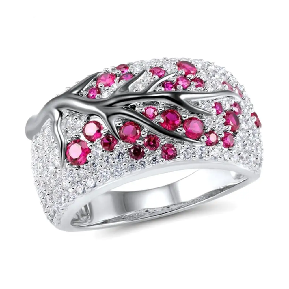 

Fashion Women Plum Tree Flowers Blossom Paved Rhinestones Ring Banquet Jewelry hot