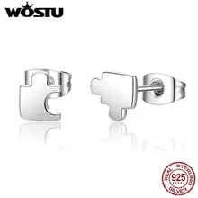 WOSTU подлинные 925 пробы серебряные минималистичные простые серьги-гвоздики для влюбленных и пар, Женские Ювелирные изделия, подарок CQE045