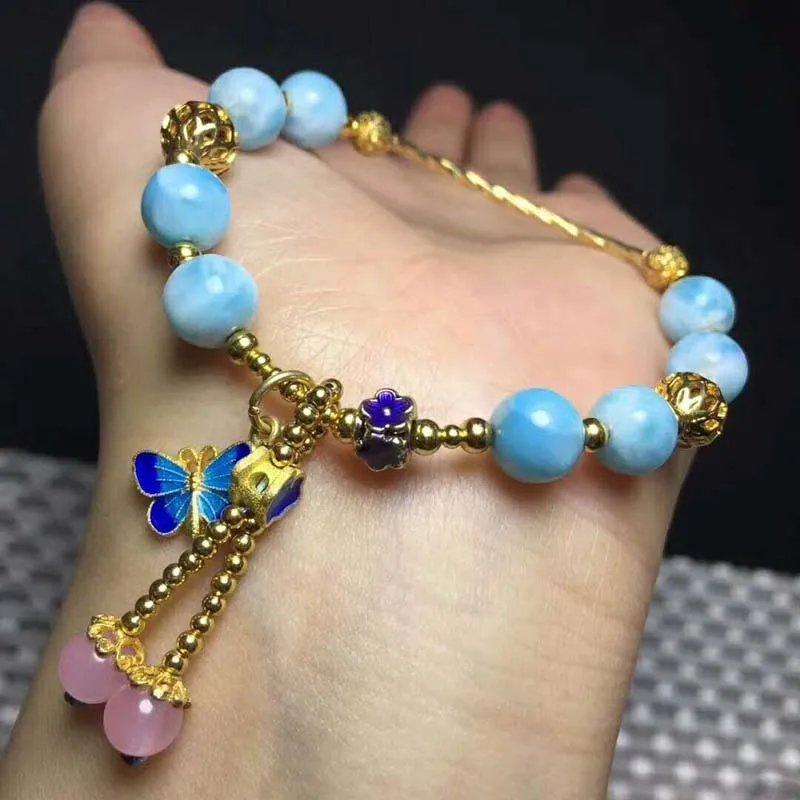

Larimar/Copper Pectolite Bracelet size of beads8millimeter S925 silver