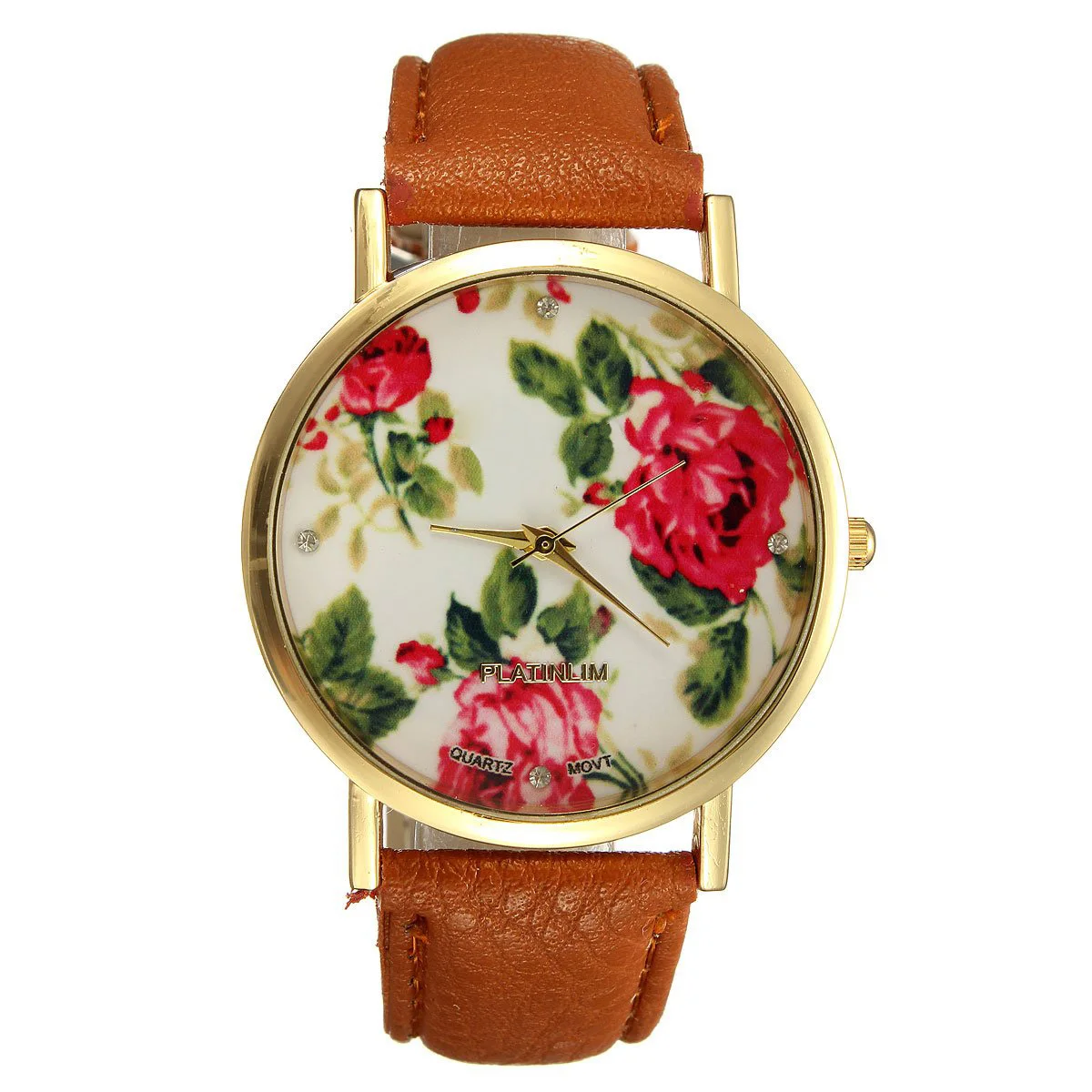 Bracelet Watch Rose Flower Dial PU Leather Quartz Woman Jewelry Gift ...